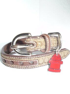 COACH BROWN LEATHER BROWN JACQUARD SIGNATURE C DOG PET COLLAR 60178 SIZE SMALL
